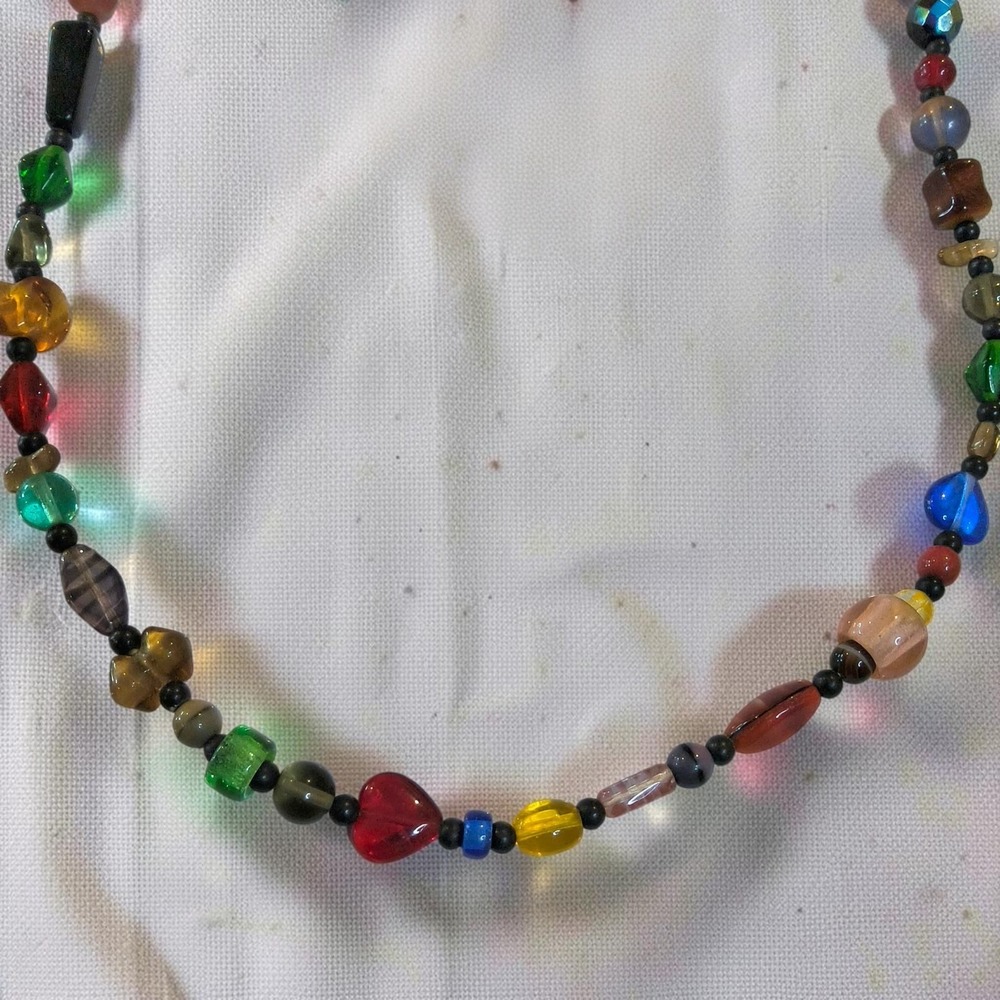 Vintage Multicolor Mixed Art Glass Bead Necklace 29in Harlequin Long Strand - Picture 14 of 15